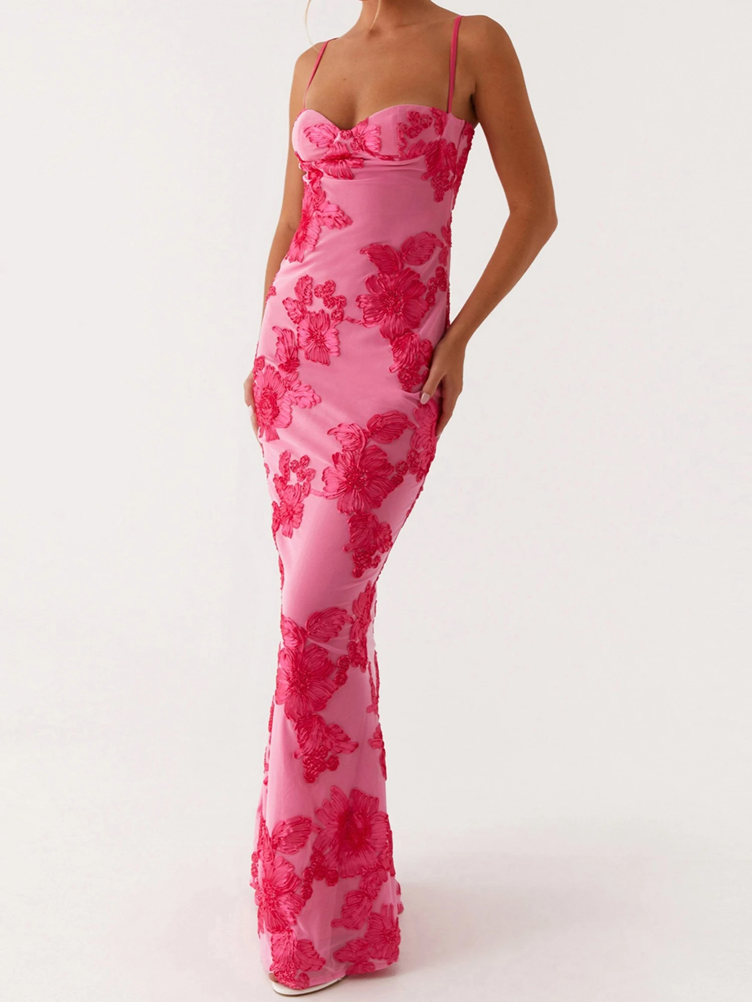 Abito lungo elegante ricamato in pizzo con scollo a V e spalline regolabili Abito da sposa Boho Chic Summer Beach