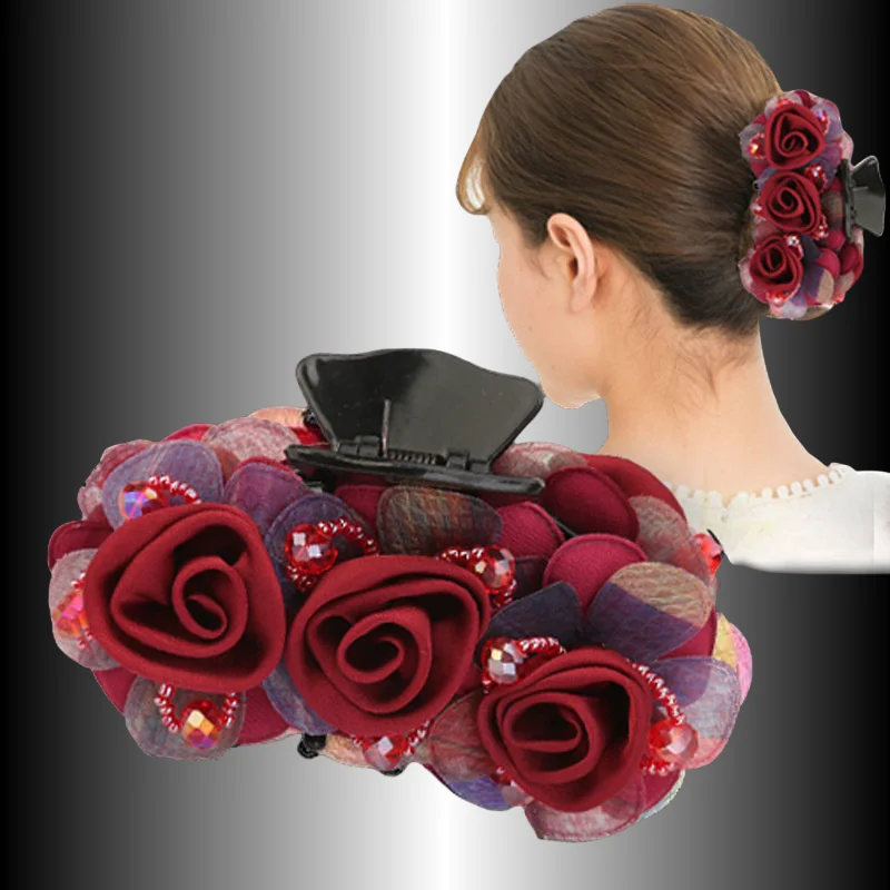 

Flower Hair Claw Clip for Women, Elegant Shark Clip Hair Accessory with European Lace, Handmade Hairpin for Updo Hairstyles