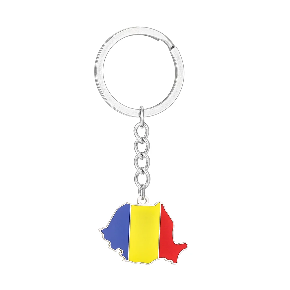 Fashion Romania Map Flag Key Chain Stainless Steel Men Women Key Ring Pendant Jewelry Gift