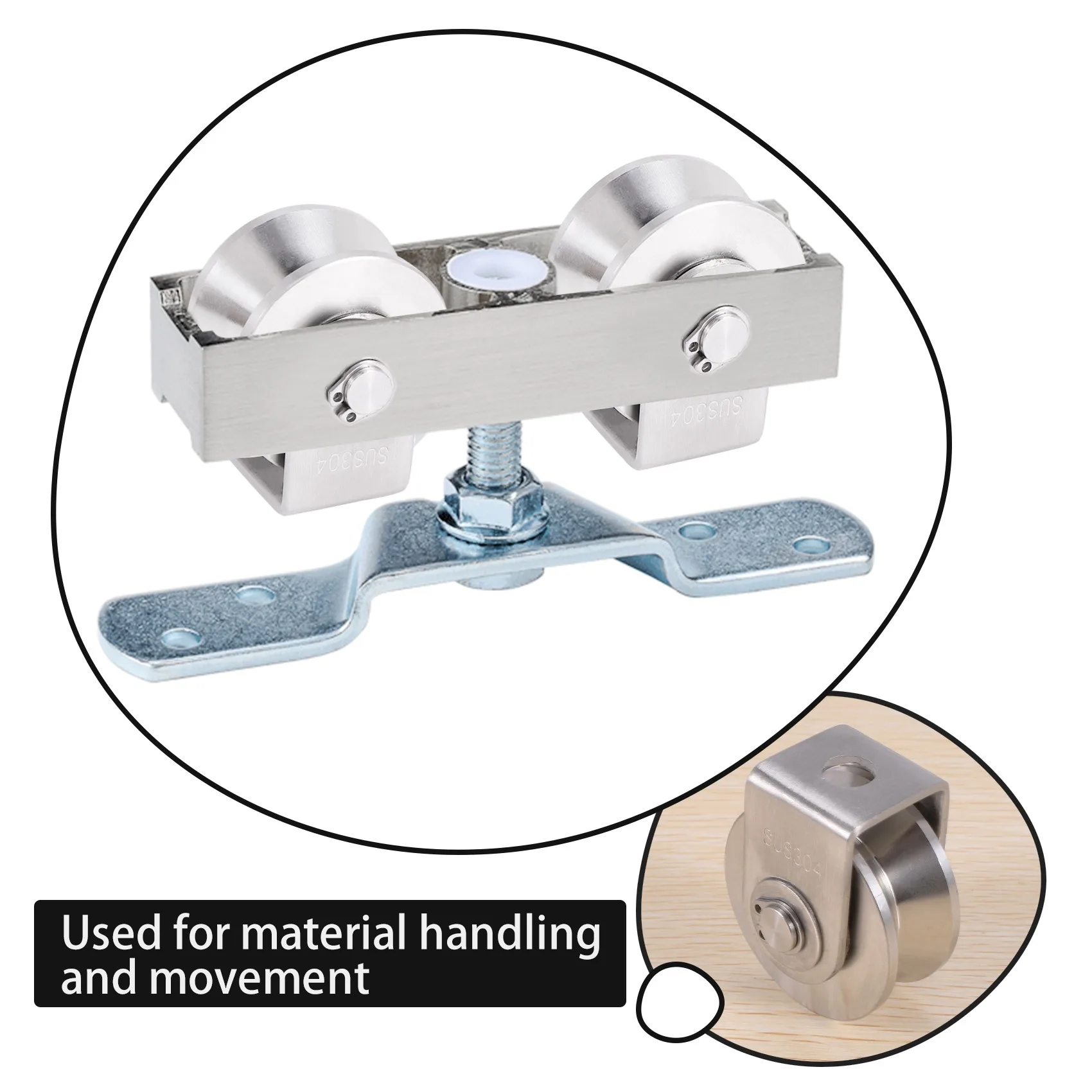 304 aço inoxidável V tipo polia rolo, porta deslizante, rolamento de roda para manuseio de materiais e movimentação, 2"