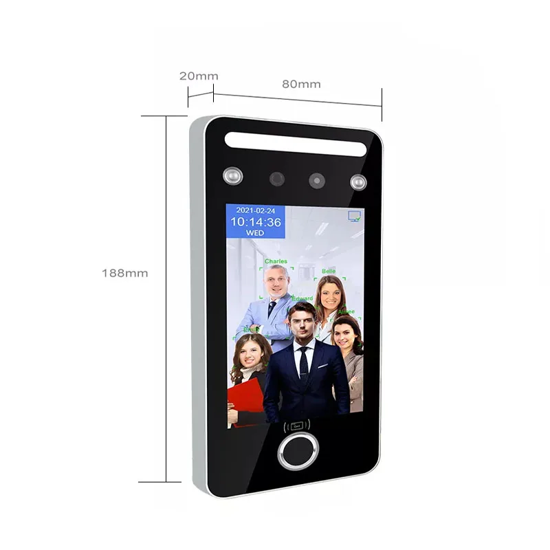 Touchless 5 Inch Face Recognition Time Attendance Fingerprint Facial QR Code Access Control Card Reader