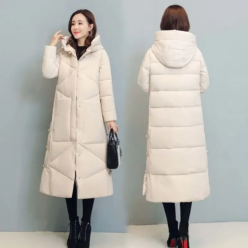 2024 Fashion New Thicken Cotton padded Warm Snow Outerwear Loose Female Windproof Hooded Jacket Parkas Winter Long Coat Women\'s