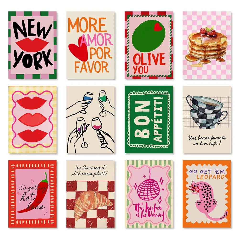 1pcs Frameless Classic Retro Poster Abstract Canvas Painting More Love Croissant Chili Printing for Kitchen Restaurant Decor