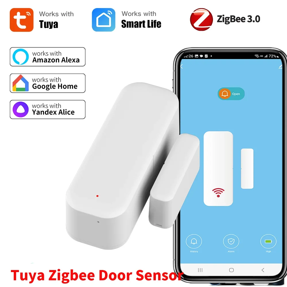 Tuya Zigbee 3.0 مستشعر الباب مستشعر النافذة مستشعر الاتصال للمنزل الذكي تطبيق الحياة الذكية للتحكم عن بعد متوافق مع Alexa