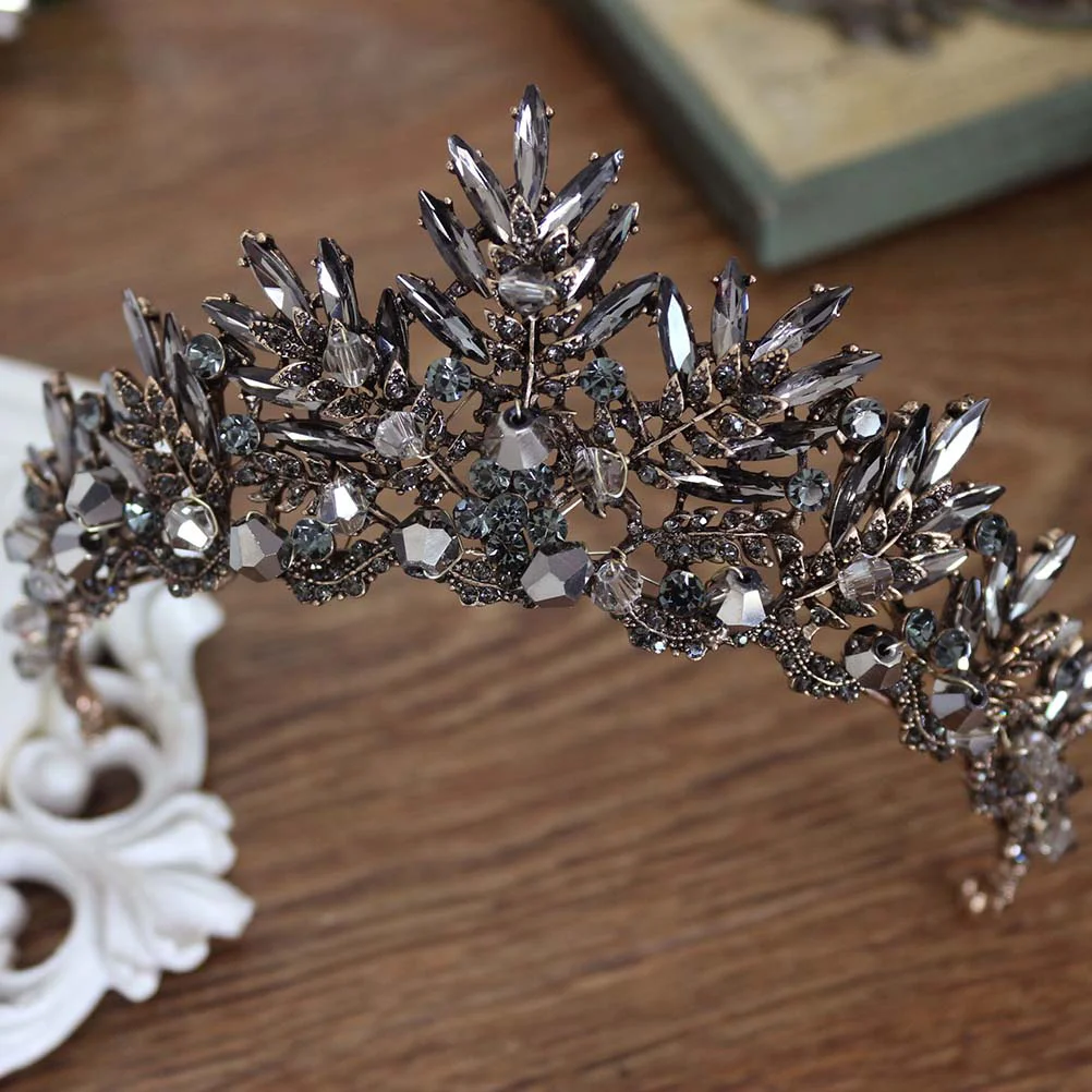 

1pc Vintage Baroque Crown Alloy Headdress Bridal Tiara Hairband Hair Accessory Wedding Headpiece (Black)