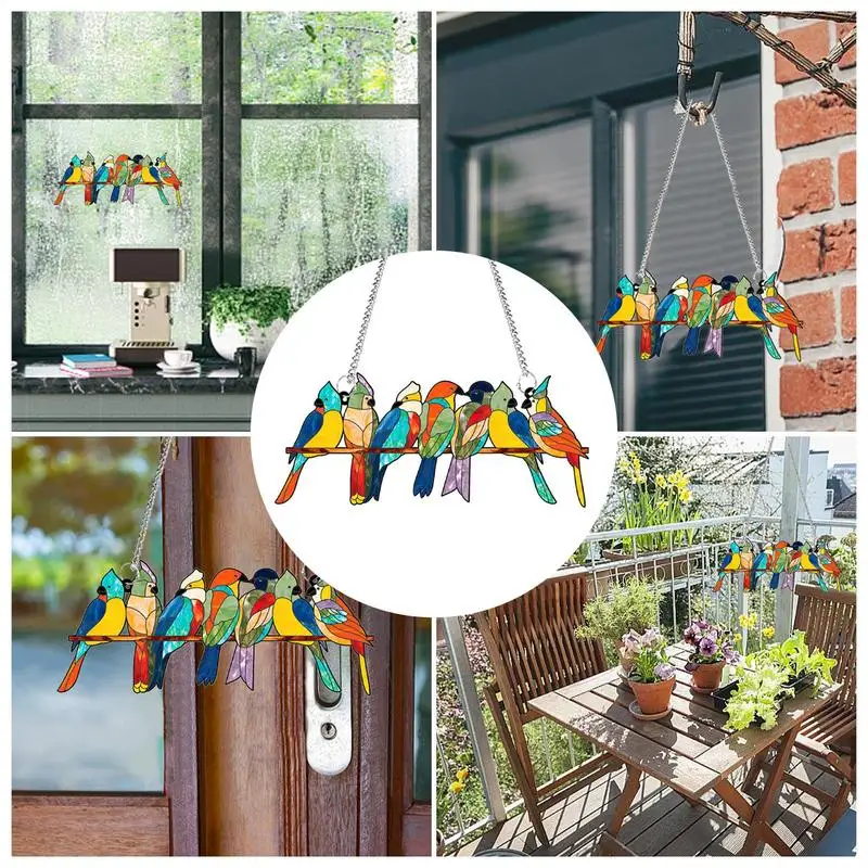 Stained Glass Sun Catcher Suction Cup Stained Glass Birds Window Ornaments With Thin Iron Chain Colorful Sun Catcher Wall Art