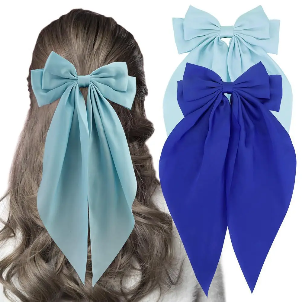 2Pcs/Set Elegant Bow Ribbon Hair Clip Women Spring Clips Hair Accessories for Women Girls Satin Ribbon Big Bows Hairpin