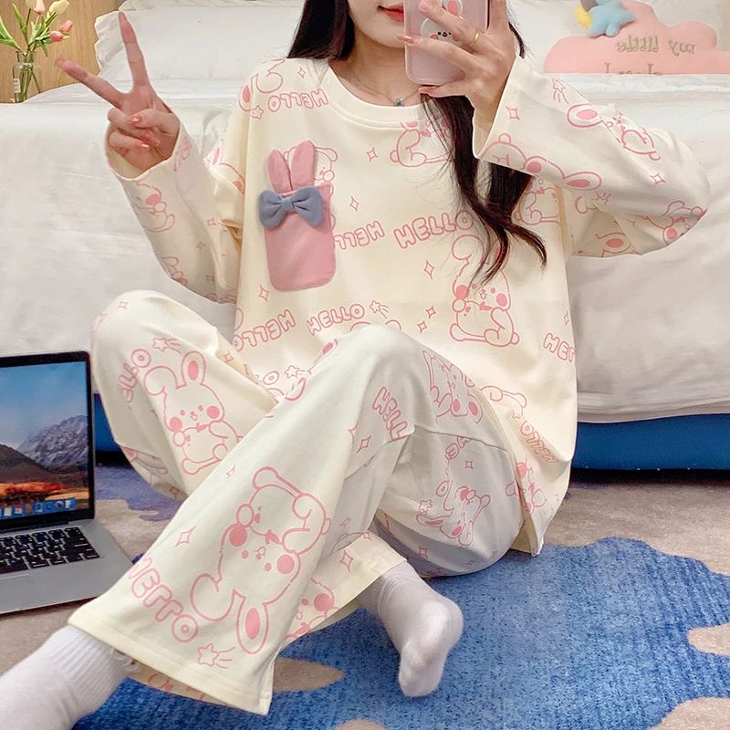 

Pajama Sets Soft Women Spring Terry Knitted Texture Natural Comfortable Female Nightwear Breathable Durable Casual Daily Lounge