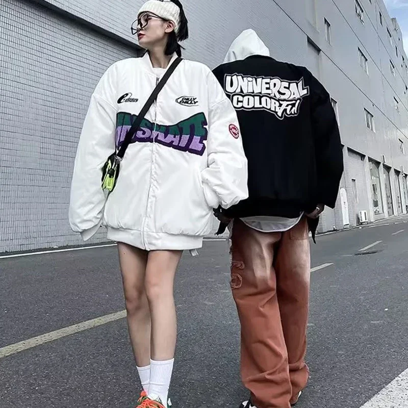 Streetwear Couple Bomber Jacket Women Autumn Hip Hop High Street Oversized Varsity Racing Woman Jackets Unisex Streetwear Coats