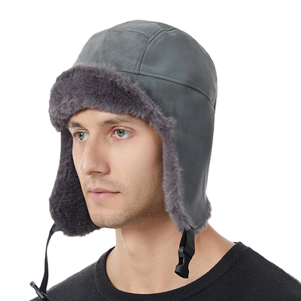 

Outdoors Warm Bomber Hat Windproof Winter Cap Thick Ear Protection Ushanka Fur Hat Men