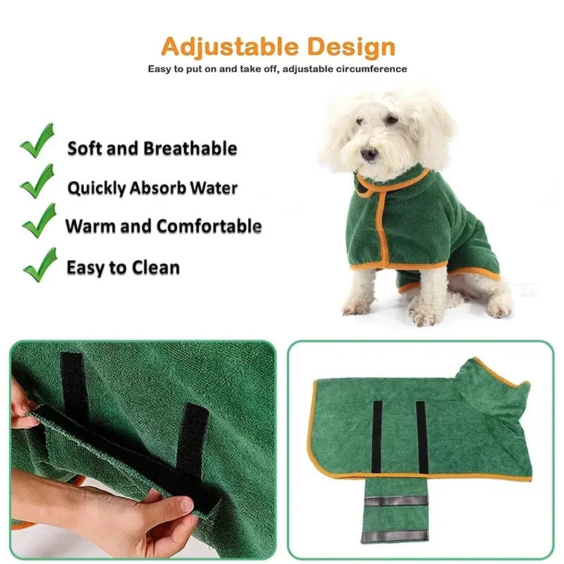 Dog Bathrobe Microfiber Quick Drying Bathrobe Bath Towels for Small Medium Large Dogs Cats Pet Clohtes Coat Dog Accessories Dog