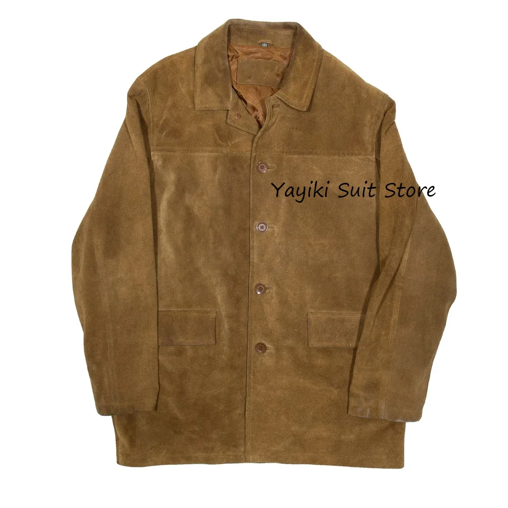 

Men's Social Coat Flap Pockets Urban Blazers Casual Suit Jackets for Man Suede Fabric Lapel Single-breasted Fashion High Quality