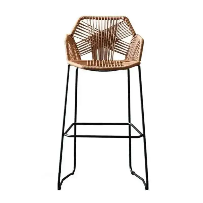 Sillas de Cocina Modernas de Polipropileno, Taburetes Altos para Bar, Muebles Nórdicos de Hierro, Respaldo de Ratán, Silla de Bar para Hogar, Cafetería, Restaurante al Aire Libre