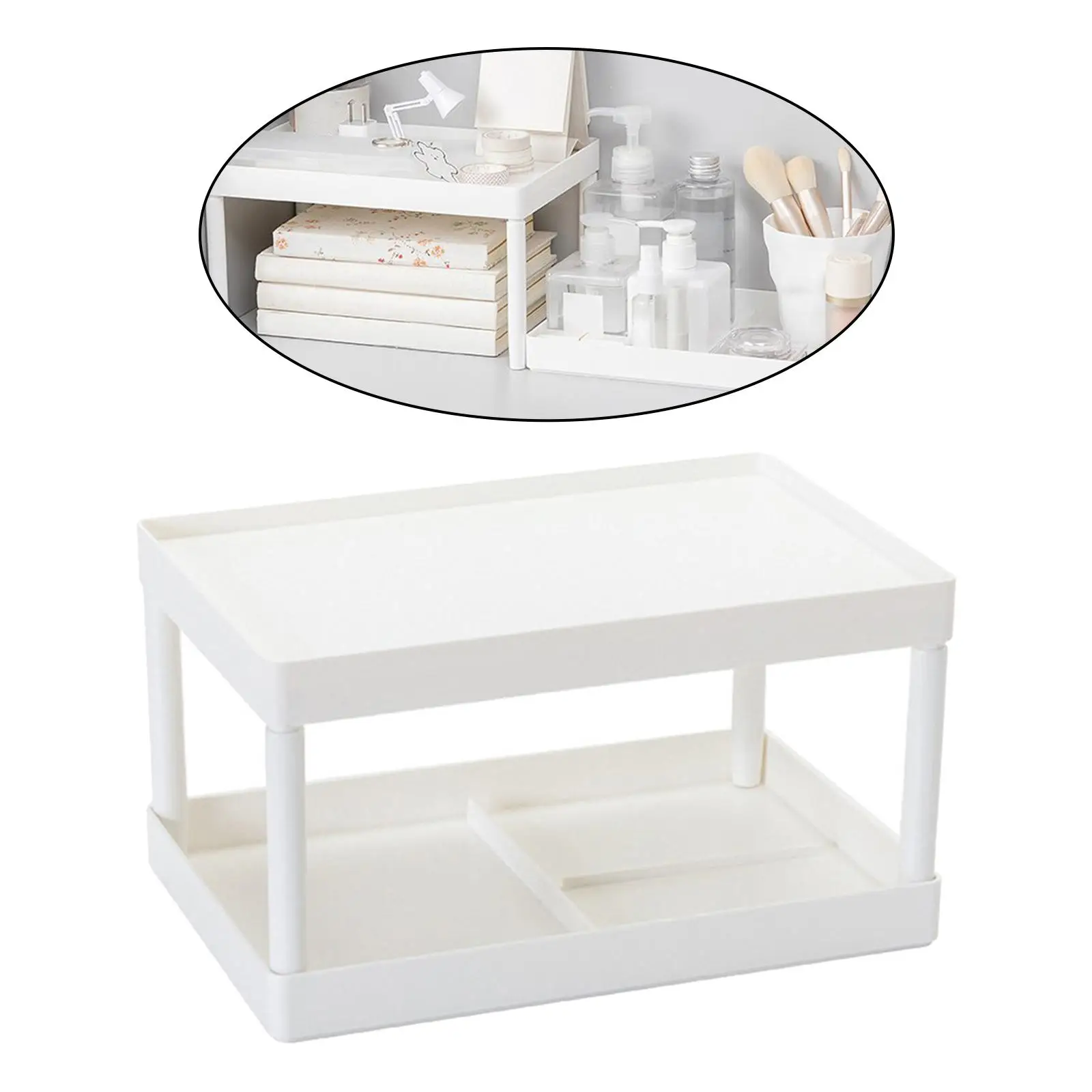 2 Layer Desktop Spice Table Stackable Bookcase Cosmetic Storage Stand Organizer Holder Storage Shelf for