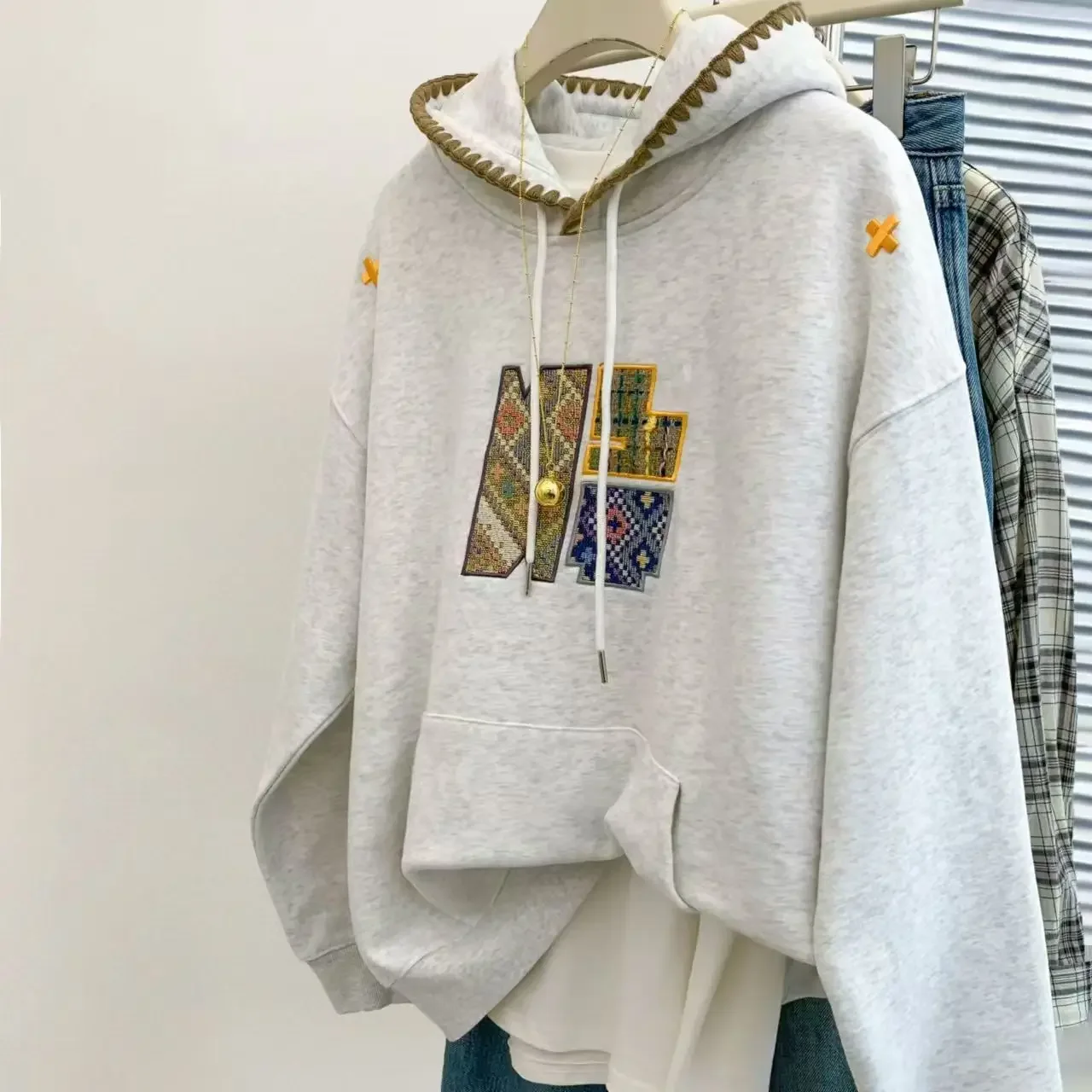 High Quality Embroidery Vintage Boho Pattern Oversized Sweatshirt Hoodies Men Women Hip Hop Streetwear Long Sleeve Tops Autumn