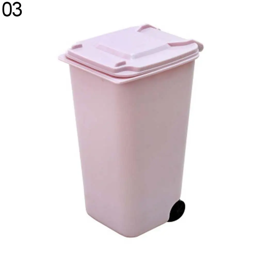 Mini Desktop Trash Can Wheelie Plastic Waste Bins Storage Bin Desktop Organizer Pen Pencil Cup Creative Garbage Storage Box