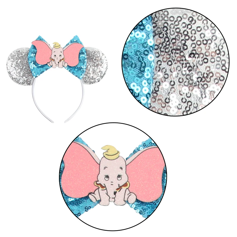 Disney Dumbo Mickey Mouse Ears Headbands Women Sequins Bow Hair Accessories Elephant Headband for Girls Kids Party Headwear Gift view 3