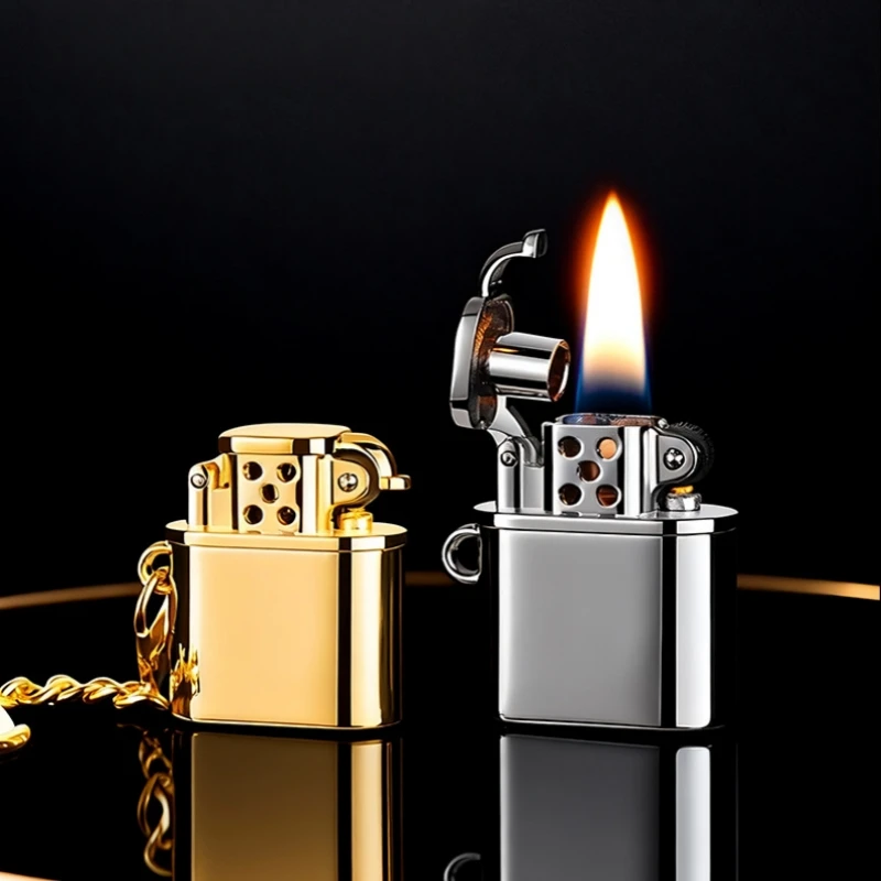 

Outdoor Metal Mini Keychain Grinding Wheel Lighter Portable Personalized Pendant New Lighter Cigarette Accessories Men's Gift