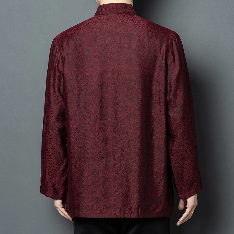Silk 65%&Viscose 35% Shirts For Men Long Sleeve Loose Fit Pocket Summer Quality Silky Comfortable Tang Costume Camisas De Hombre