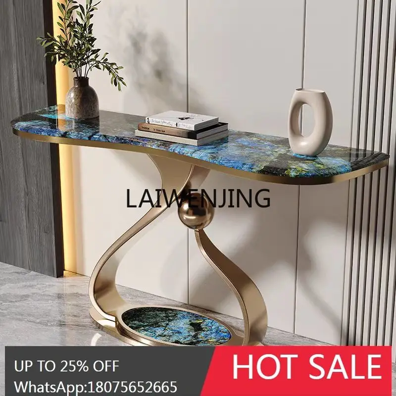 طاولة مدخل رخامية فاخرة من الفولاذ المقاوم للصدأ، طاولة عرض نهاية بهو الفن الحديث #1