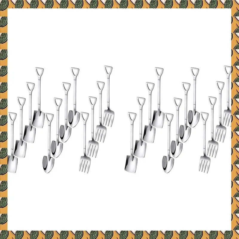 

A77I 24PCS Dessert Spoons And Forks Set, Shovel Shape Ice Cream Spoons, Mini Shovel Spoons For Coffee Yogurt Cake Fruit