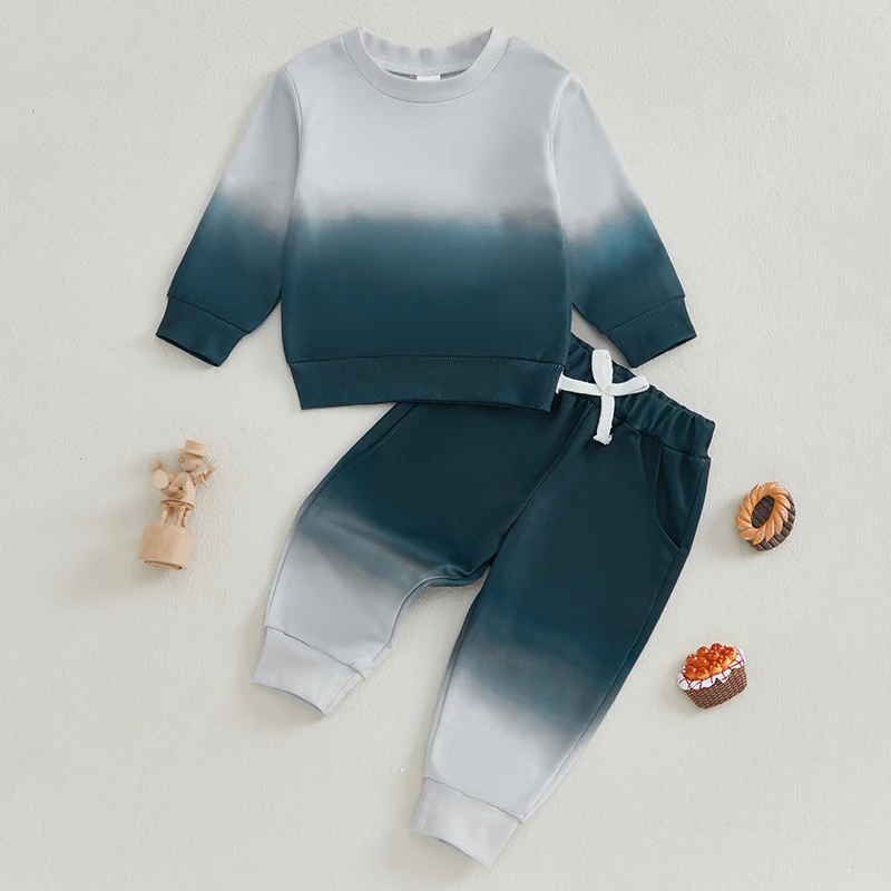 2024-08-22 Lioraitiin Toddler Boys Fall Outfits Patchwork Gradient Long Sleeve Sweatshirts and Long Pants 2Pcs Clothes Set