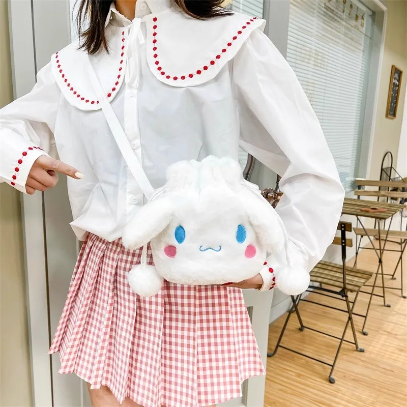 Sanrio Plush Shoulder Bag Cartoon Anime Kuromi Portable Drawstring Bag Cinnamoroll Plushies Toy My Melody Diagonal Package Gift