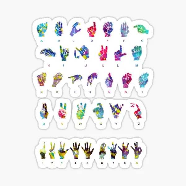 Sign Language Alphabet  5PCS Car Stickers for Background Luggage Fridge Stickers Bumper Print Window Car Anime Cartoon Cute