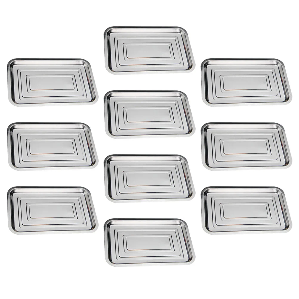 10 Pcs Tray Rectangular Baking Food Severing Metal Stainless Steel Flat-bottom Practical Plate Snack Dessert Storage