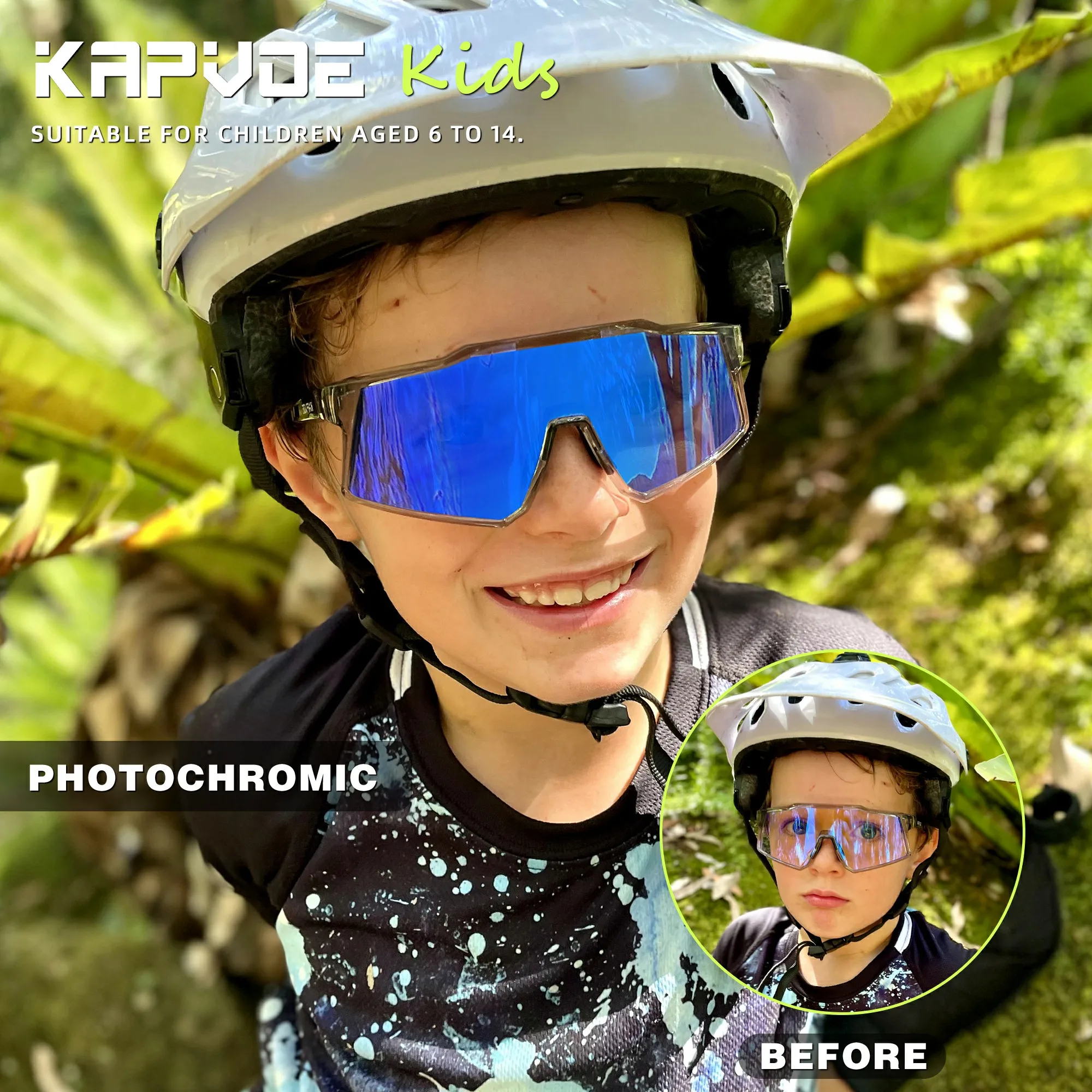 

KAPVOE Outdoor Road Bicycle Cycling Glasses New Photochromatic Children Photochromatic Baseball Glasses for Boys Girls Teenagers