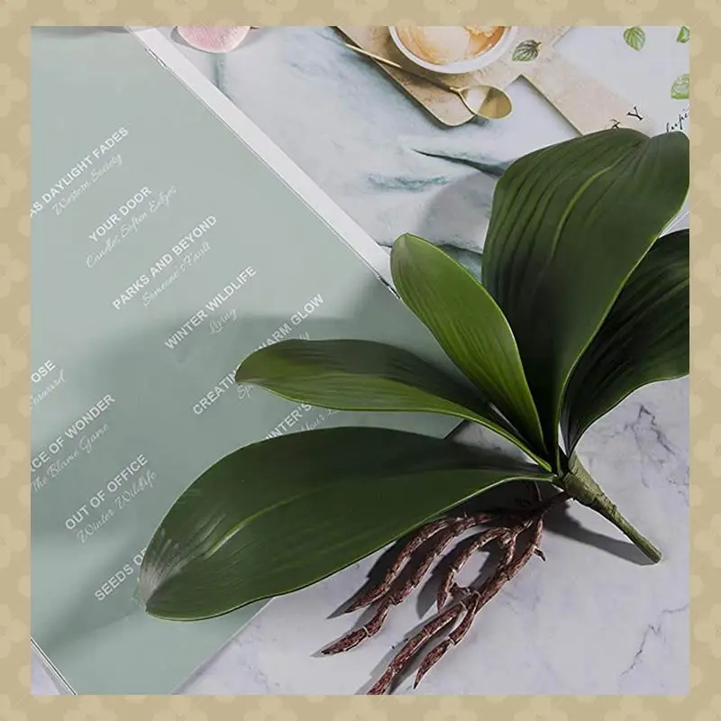 AB45 Phalaenopsis Orchids Leaves Artificial Real Looking Roots Latex Contact Plants Green Faux Leaf Arrangement,12 PCS