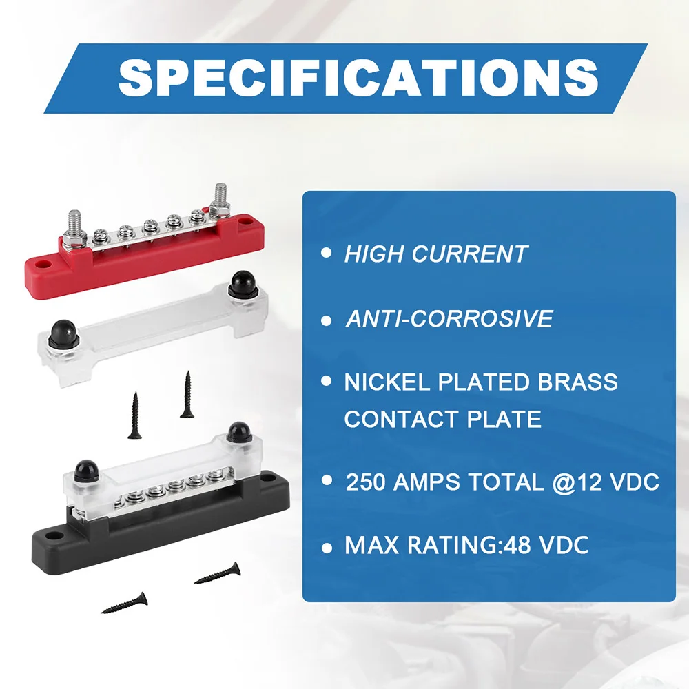 Automotive fuse Terminal Bus Bar 12v 5/6 Point 1/4 Inch M6 Stud 150A  Electrical Power Distribution  Bus Bar for Truck Boat RV