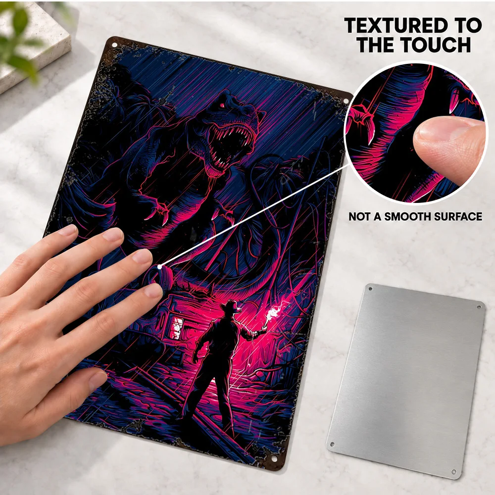 Samurai Facing Giant Demon Textured Metal Poster Customized Aluminum Sign Detailed Digital Illustration Wall Art For Gaming Room