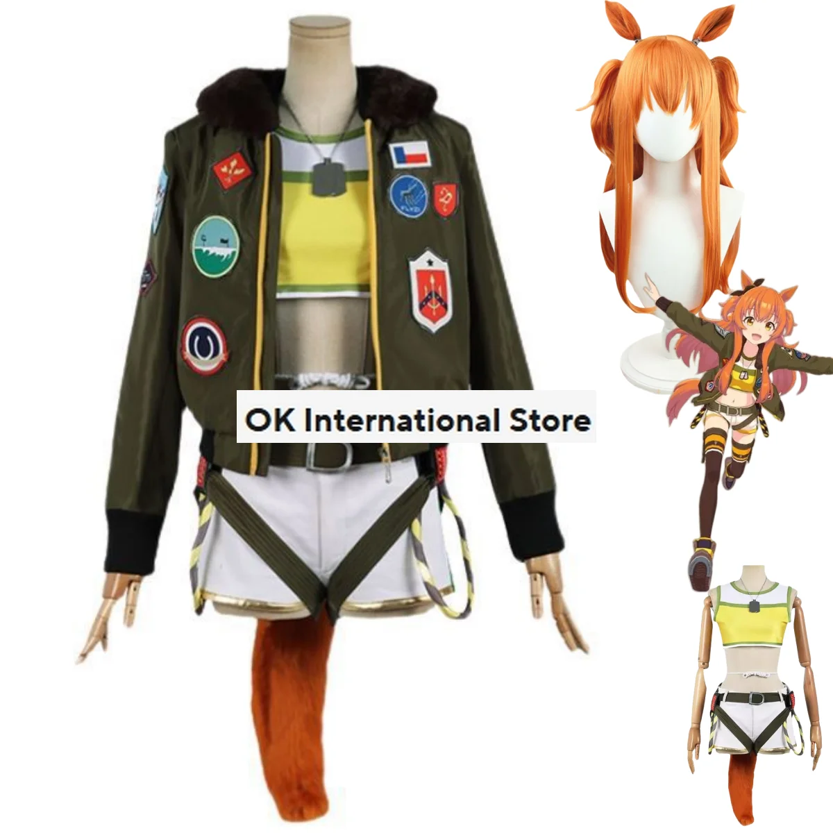 Anime Game Umamusume: Pretty Derby Mayano Top Gun Cosplay Costume Military Green Coat Uniform Woman Sexy Carnival Halloween Suit