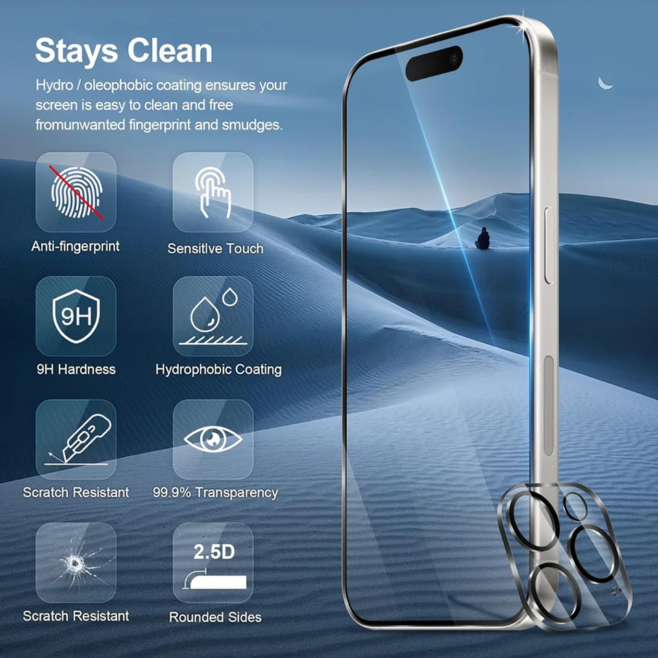 1~4 piezas Cristal templado para iPhone 18 17 16 15 14 Pro Max, protector de pantalla iPhone 11 12 13 Mini, película de vidrio para iPhone 17 Pro 6