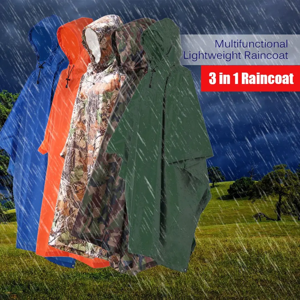 3 in 1 Raincoat Backpack Rain Cover Rain Coat Hood Hiking Cycling Rain Cover Poncho Waterproof Tent Outdoor Camping Tent Mat