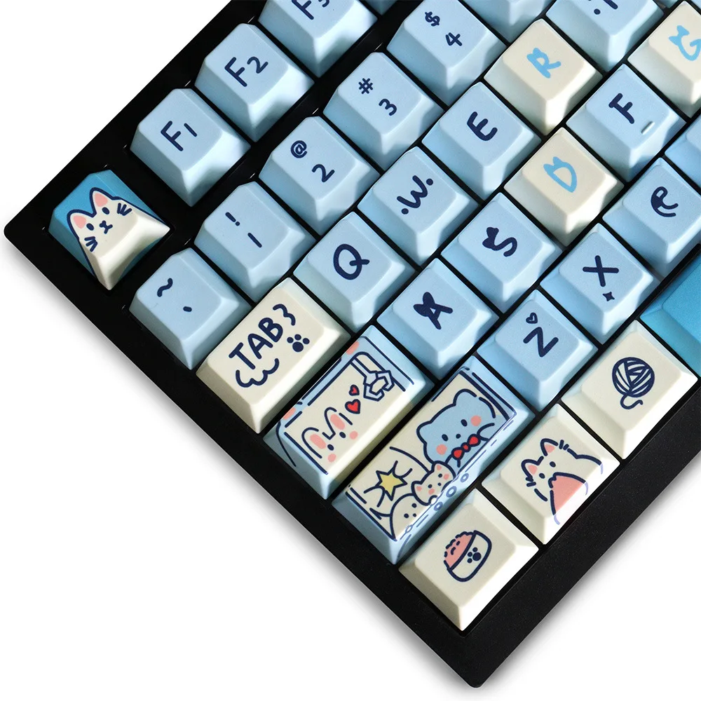 Cute blue meow meow theme keycap PBT material Original highly sublimated 130 keys Suitable for mechanical keyboard