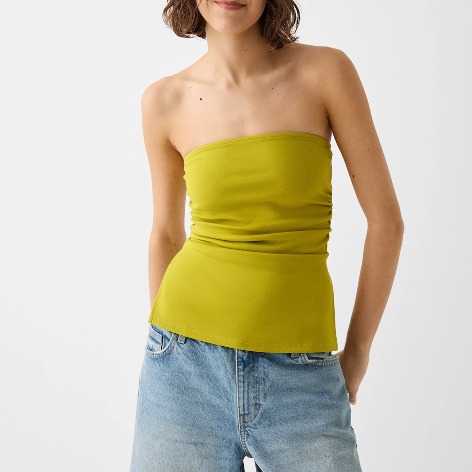 Gaono Y 2K Dames Crop Tube Tops Slanke Effen Kleur Kant Ruched Off Shoulder Rugloos Mouwloos Shirt Voor Zomervakantie