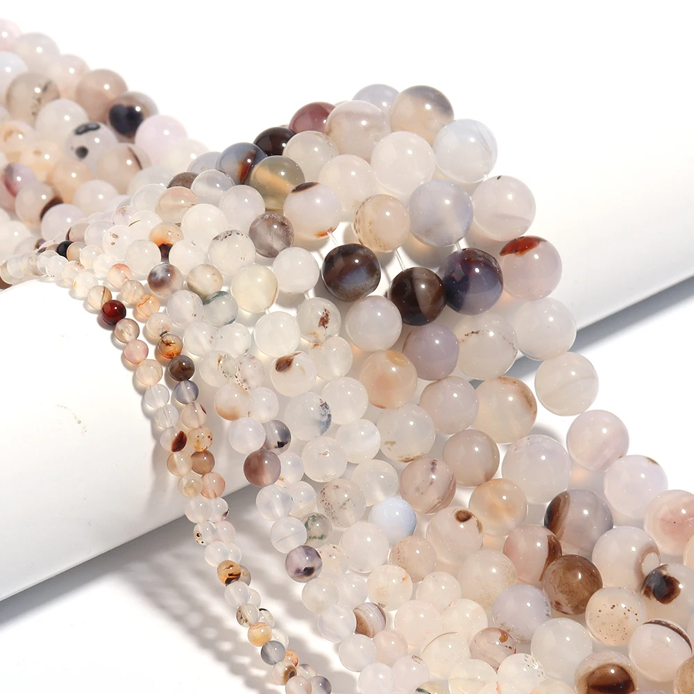 

1 Strand Natural Stone Beads Round White Black Flower Agates Beads Loose Spacer Beads For DIY Jewelry Making Bracelet Necklace