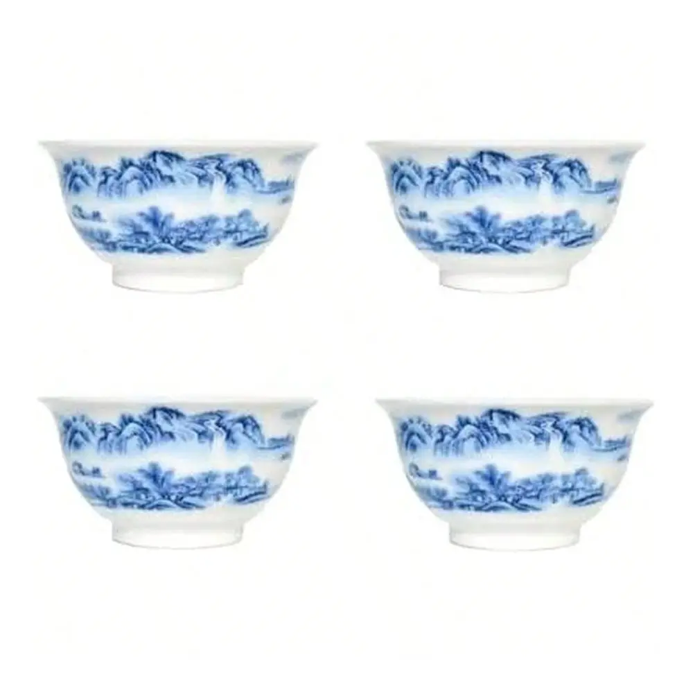 

Baobao Chinese Traditional Tea Tasting Cup Set Of 4, 2oz White Porcelain Mini Cups For Gongfu Tea Ceremony Blue And White Peony