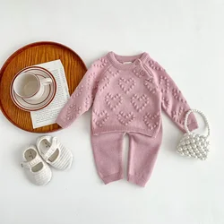 Conjuntos de ropa para niña recién nacida, suéter de punto de 2 piezas y pantalones, Primavera