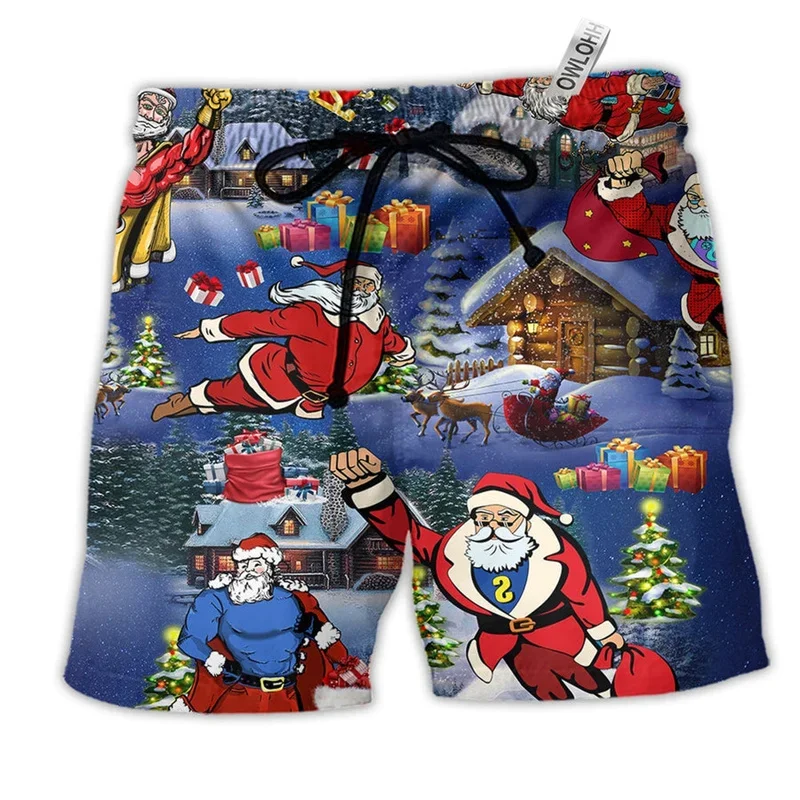 

Men Shorts 3D Print Merry Christmas Santa Claus Funny Xmas Unisex Y2k Board Short Pants Summer Hawaii Swimsuit Surf Swim Trunks