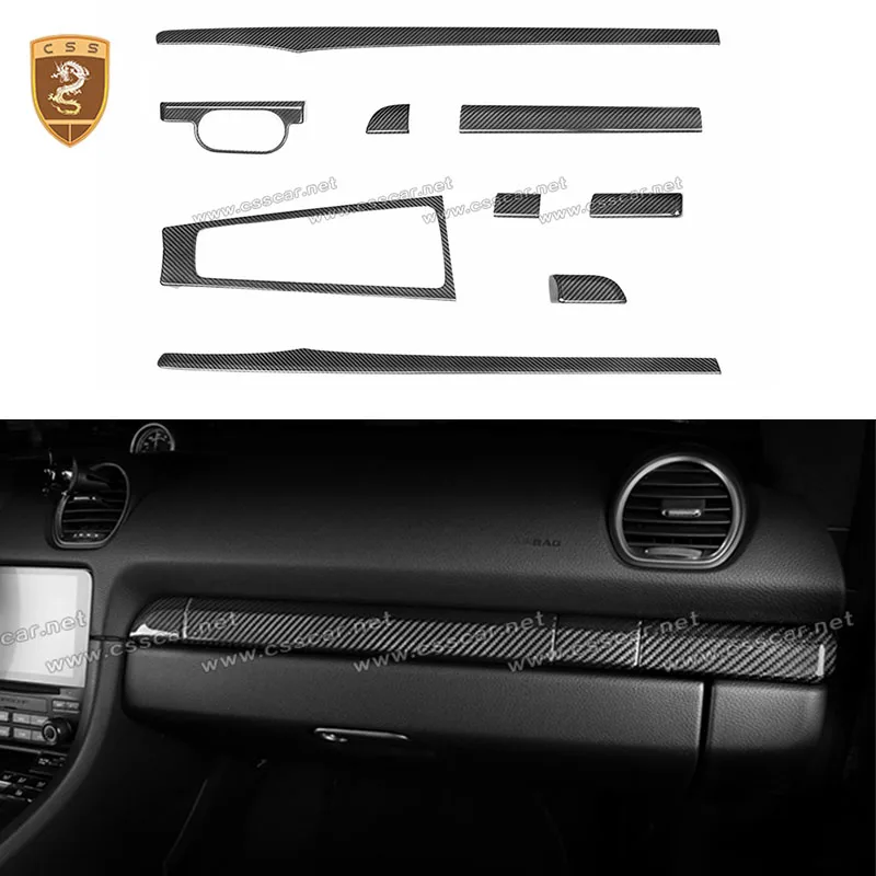 

9pcs Carbon Fiber Center Console Door Panel Gear Shift Box Panel Trim Inner Frame Cover For Porsche 718 2016 up Interior Parts