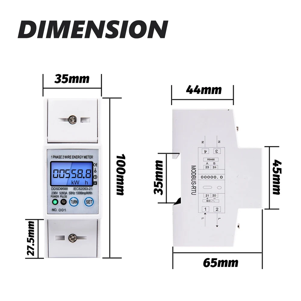 Modbus RS485 Electric Power Energy Meter AC 230V 5-80A   Digital Electricity kWh Consumption Meter With Voltage Current Display