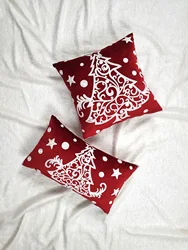 1pc Red Dutch Velvet Christmas Tree Embroidery Cushion Pillow Case, Multi-Size And Multi-Room Common
