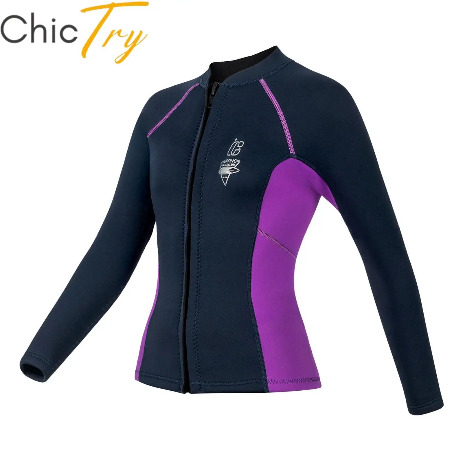 

Women Swim Wetsuit Tops Long Sleeve Zipper Stretchy Rash Guard Jacket T Shirt for Swimming Surfing Snorkeling Swimwear Beachwear