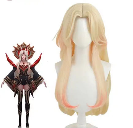 

wig Synthetic Hair Game LOL Immortalized Legend Ahri Cosplay Wig 75cm Yellow Mixed Red Color Women Heat Resistant Hair