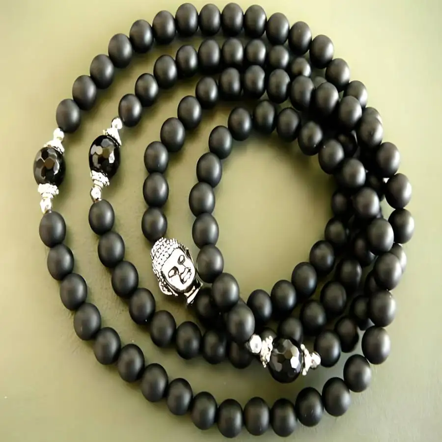 

Handmade natural Black frosted stone beads 108 necklace,men's cuff button necklace,Ramadan prayer bead,women's meditation