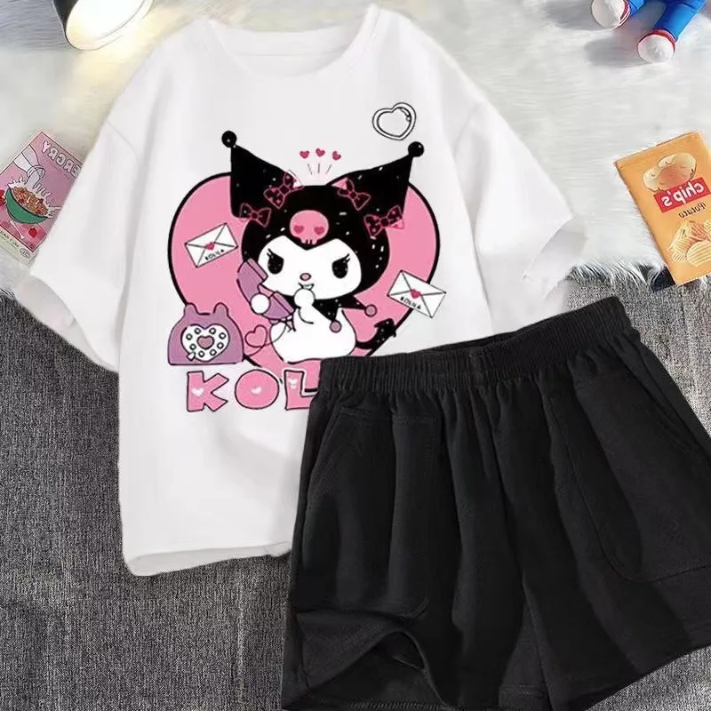 

Kuromi Cotton Sportswear Set Sanrios Cute Summer Unisex Short-sleeved Shorts Suit Cartoon Loose T-shirt Anime Outdoor Tracksuit