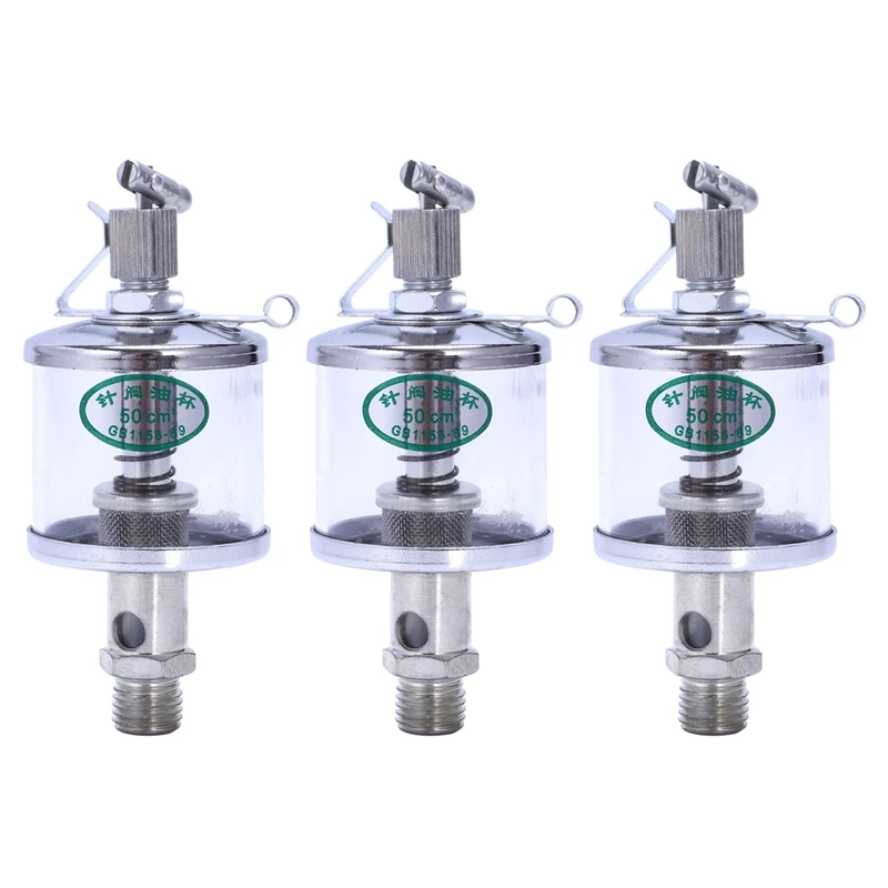 3Pcs 50ML Engine Machine Lubricator Oil Gravity Drip Feed Oiler Clear+Silver